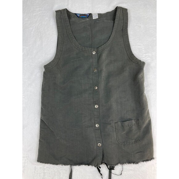 Shaver Lake Sleeveless Top Womens Size Small Gray Button Front Frayed Hem - Picture 1 of 10